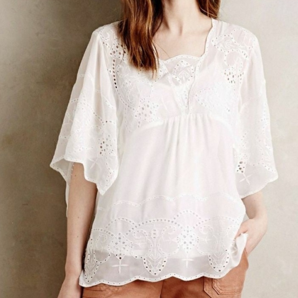 Anthropologie Meadow Rue White Eyelet Top